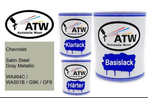 Chevrolet, Satin Steel Gray Metallic, WA464C / WA501B / G9K / GF6: 1L Lackdose + 1L Klarlack + 500ml Härter - Set, von ATW Autoteile West.
